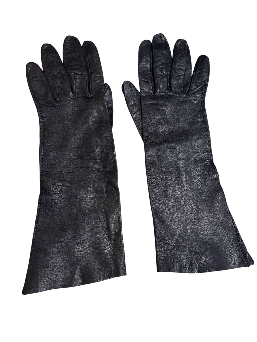 Vintage Black Leather Unlined Forearm Gloves Womens 7.5 Italy Bambergers